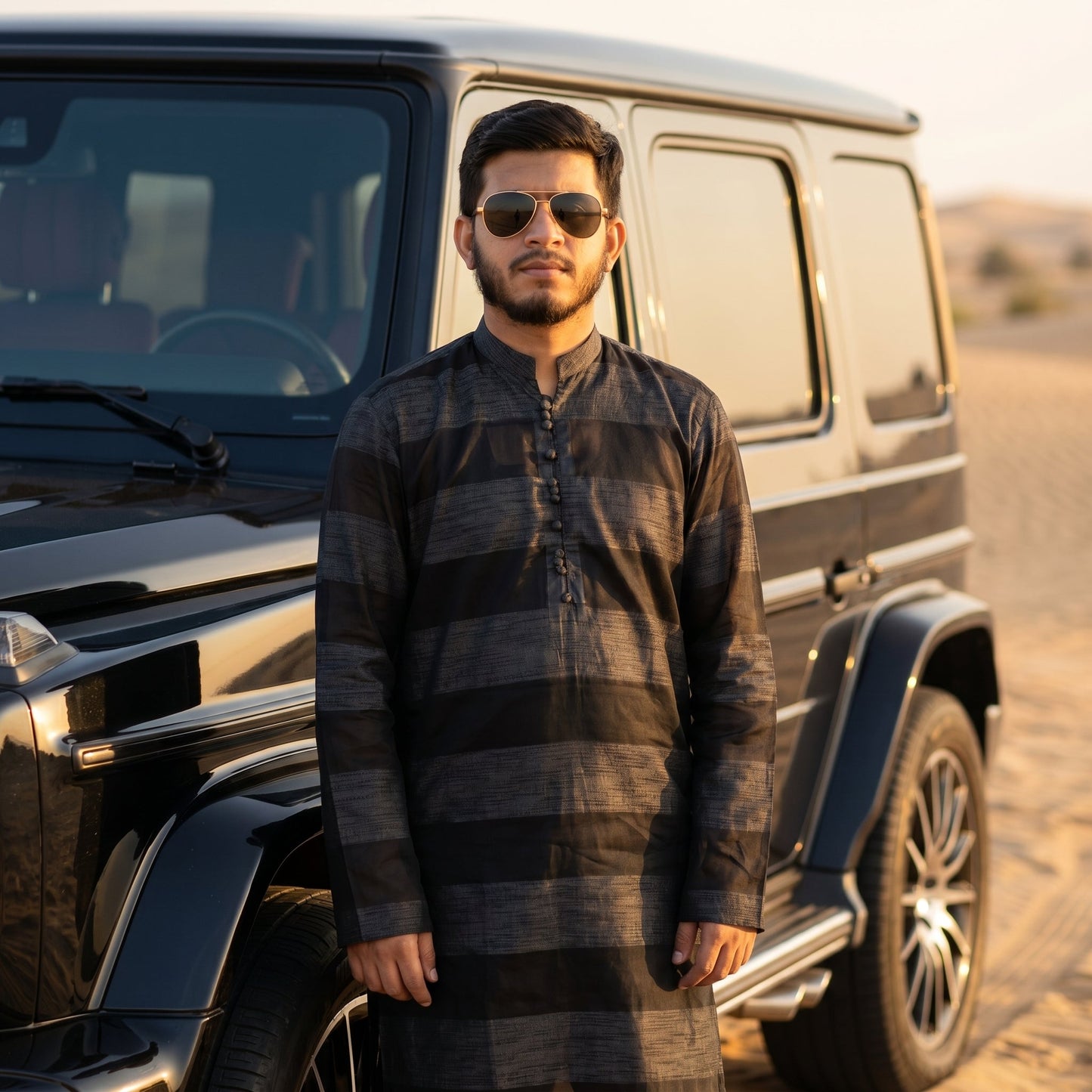 Strip Summer Lawn Kurta with Straight Trouser – Black