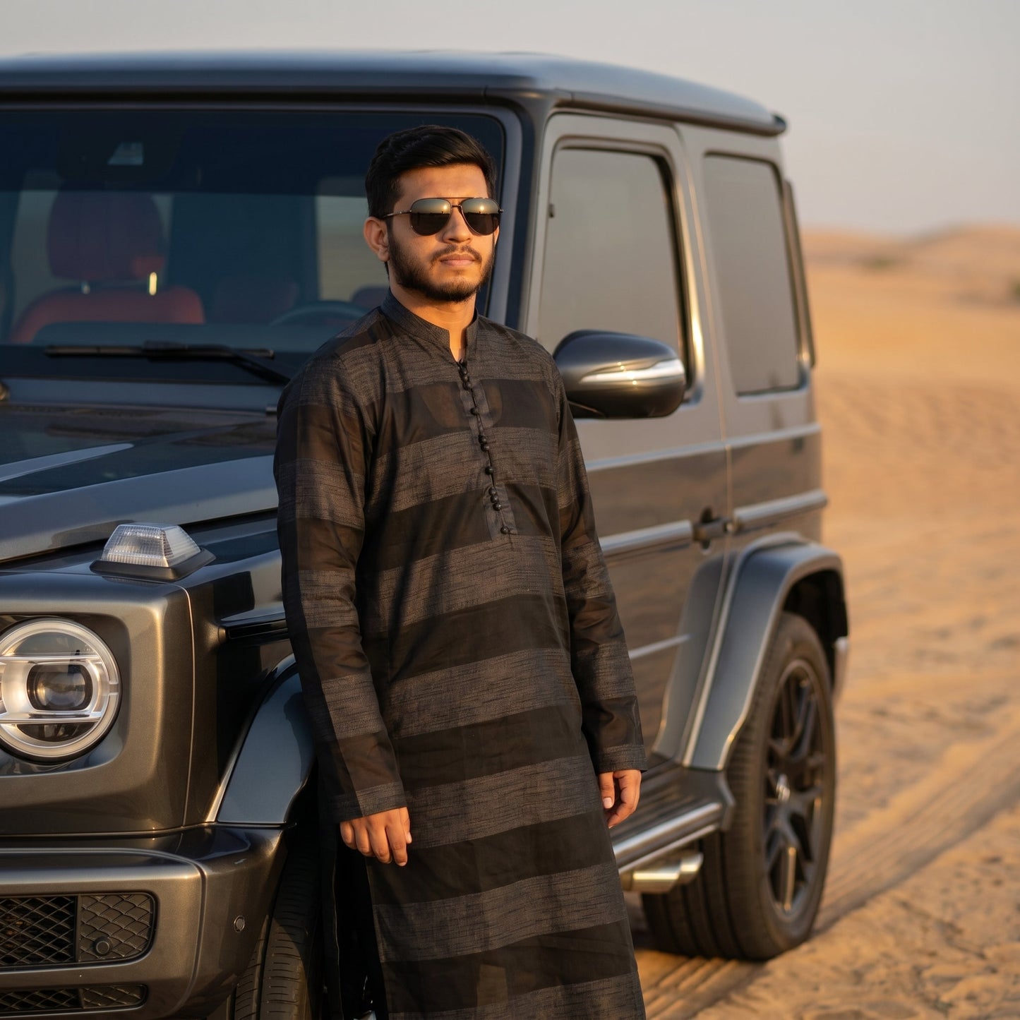 Strip Summer Lawn Kurta with Straight Trouser – Black