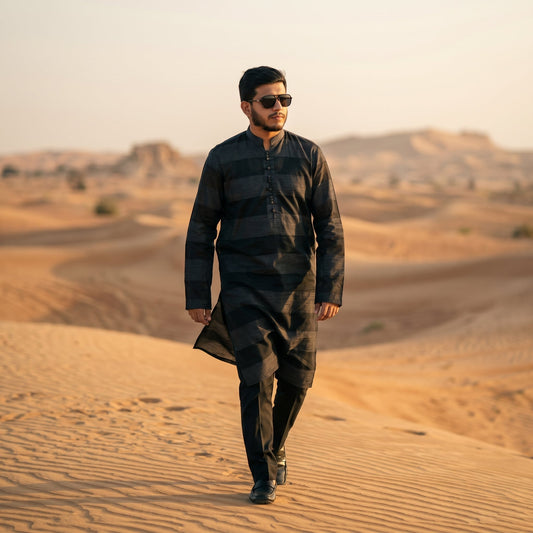 Strip Summer Lawn Kurta with Straight Trouser – Black