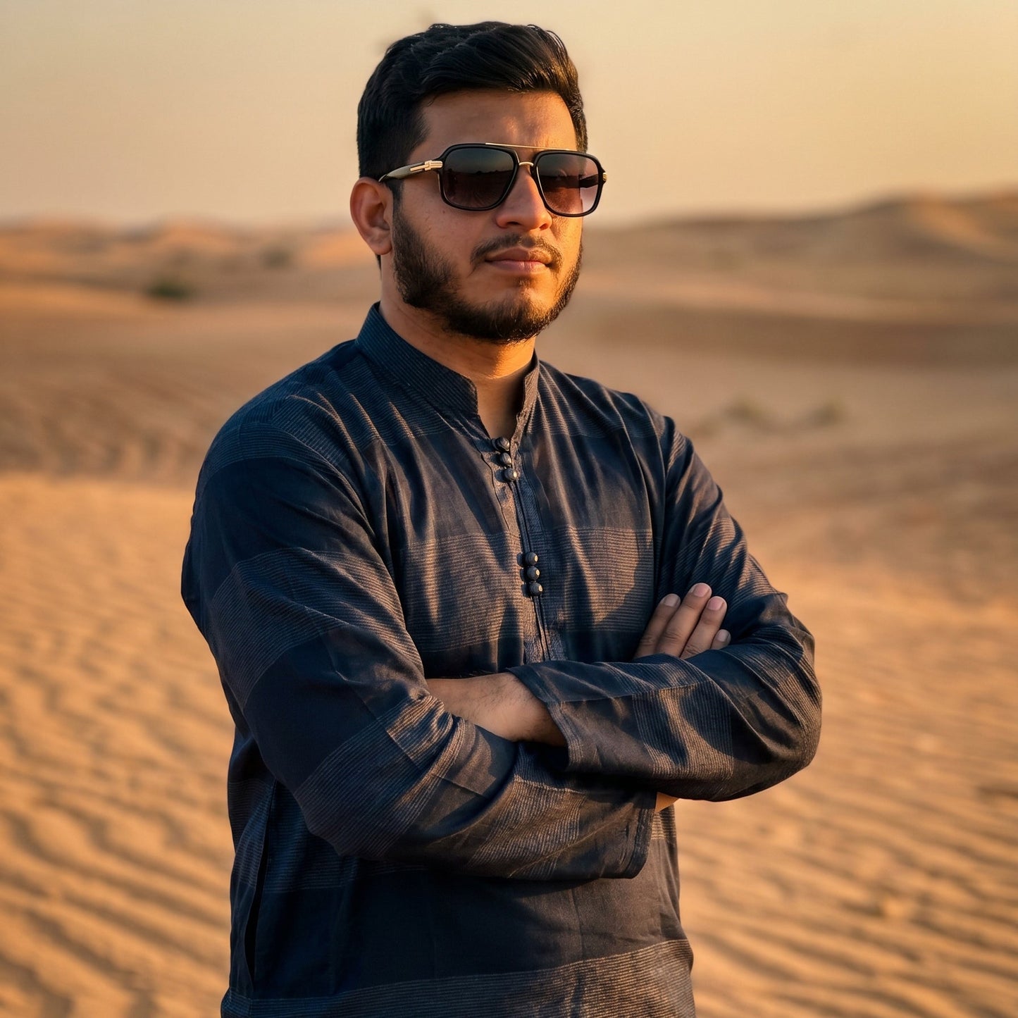 Self Stripe Summer Kurta with Straight Trouser – Navy Blue