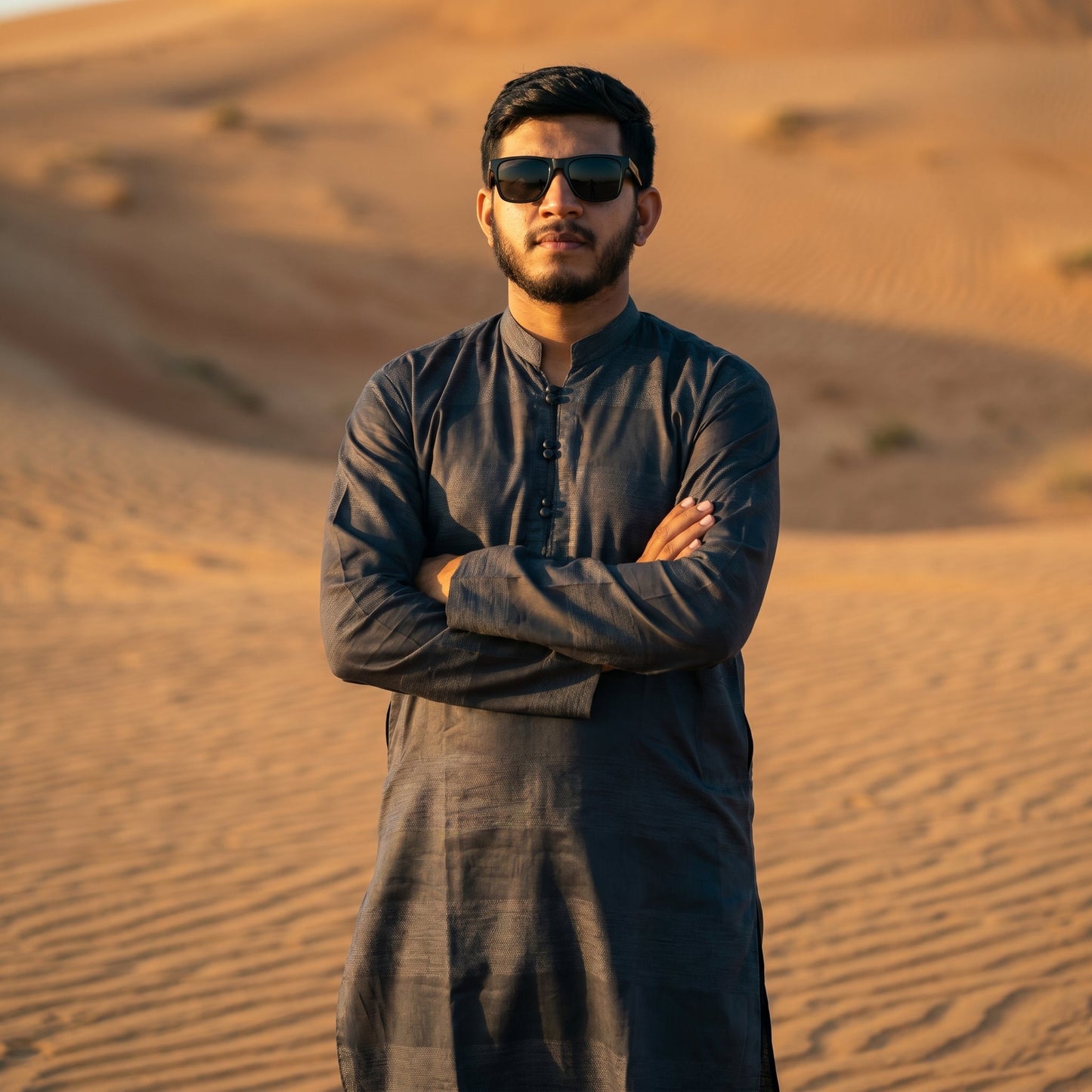 Self Stripe Summer Kurta with Straight Trouser – Charcoal Grey
