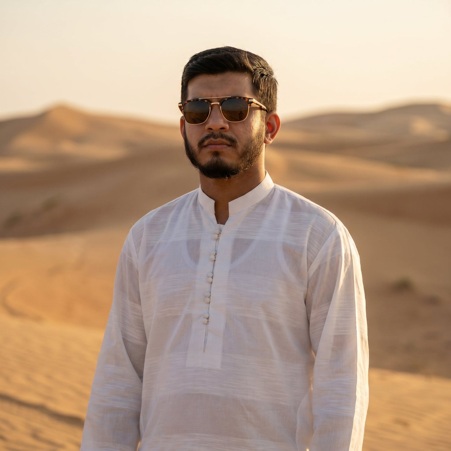 Self Stripe Summer Kurta with Straight Trouser – White