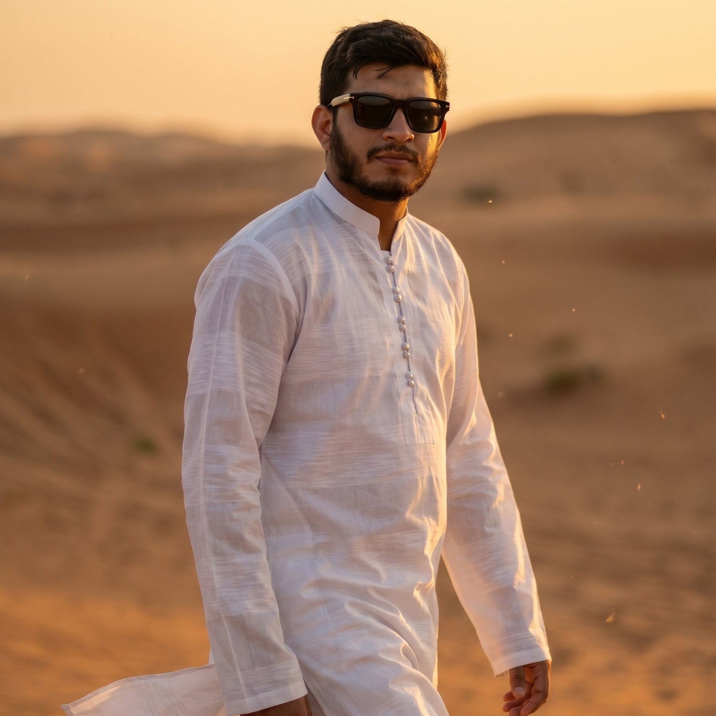 Self Stripe Summer Kurta with Straight Trouser – White