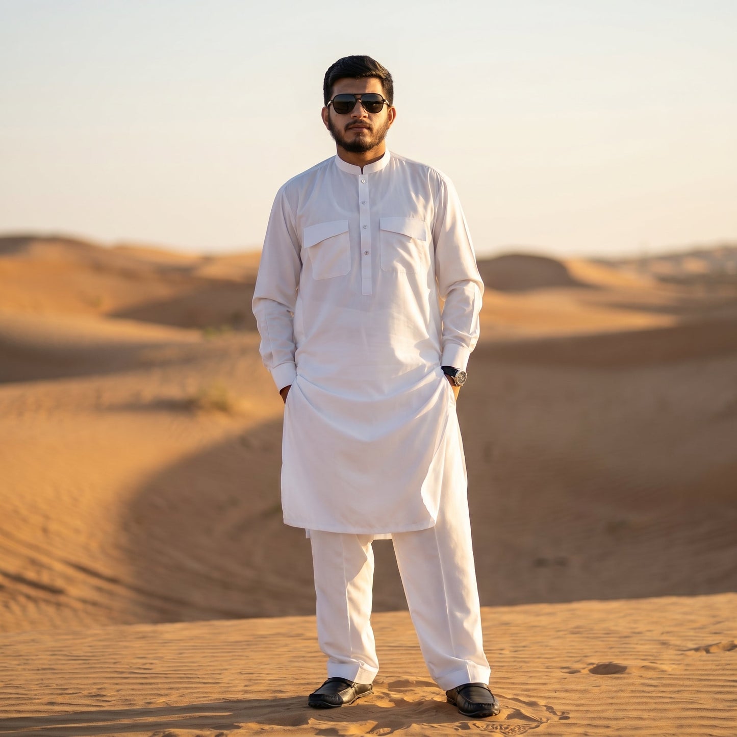 Soft Wash & Wear Double Pocket Straight Kurta with Bootcut Pants – White