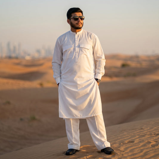Soft Wash & Wear Double Pocket Straight Kurta with Bootcut Pants – White